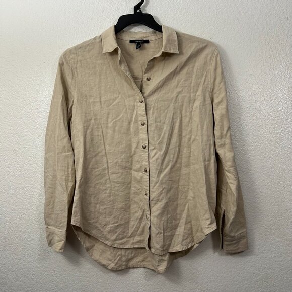 Forever 21 Linen Blend Button Up Shirt Relaxed Fit Resort Collection Beach - Picture 2 of 8